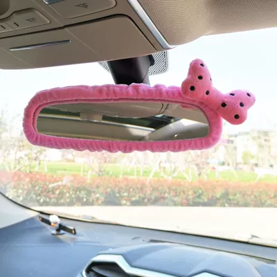 mirror car interior decorations, Sürətlər qutusu və əl tormozu başlıqları - pink-bow-style-pink