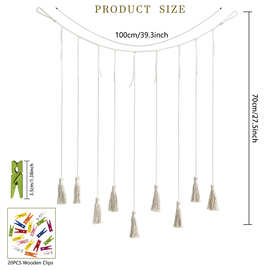 悬挂照片展示带原木色木珠串相片收纳流苏串麻绳珠串夹子家居装饰