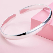 光面万足开口贵妃银手镯999.9足银手镯女款手环简约实心银饰批发