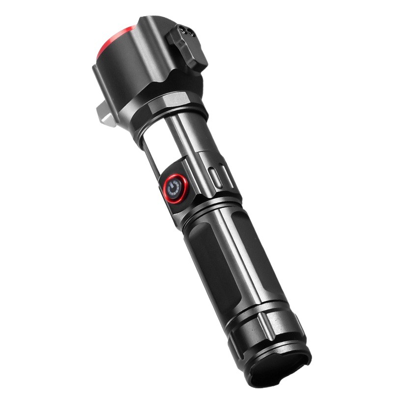 Nuevo zoom transfronterizo linterna recargable al aire libre luz fuerte tipo-C fuente de luz dual con banco de energía linterna de martillo de seguridad