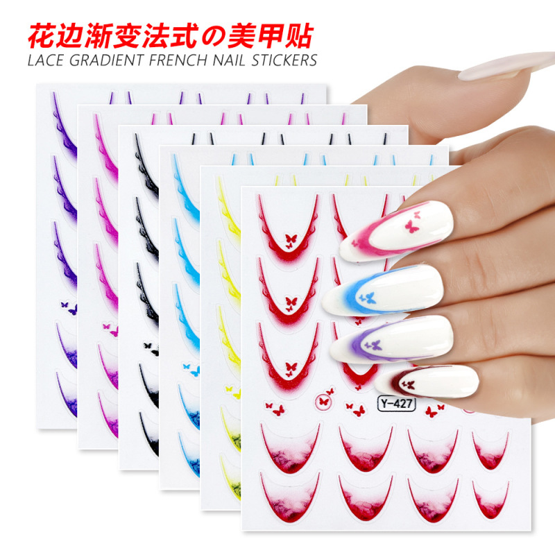 New Thin and Tough French Manicure Stickers Art Stickers Butterfly Ink Style Multi-Color French Nail Decoration Decals Nails