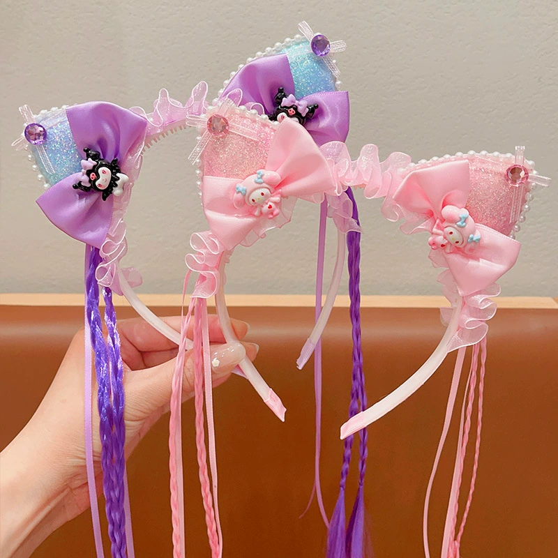 Sanrio, детский парик, ободок с бантом, нескользящий аксессуар для волос