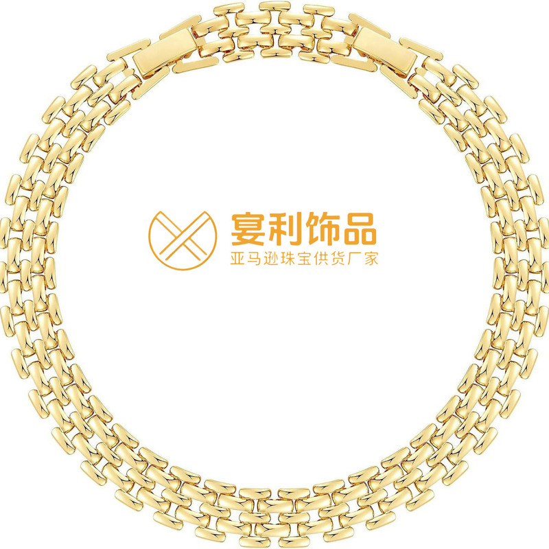 Amazon simple 14K gold woven thick anklet European and American fashion gold plated fine bracelet does not fade classic jewelry