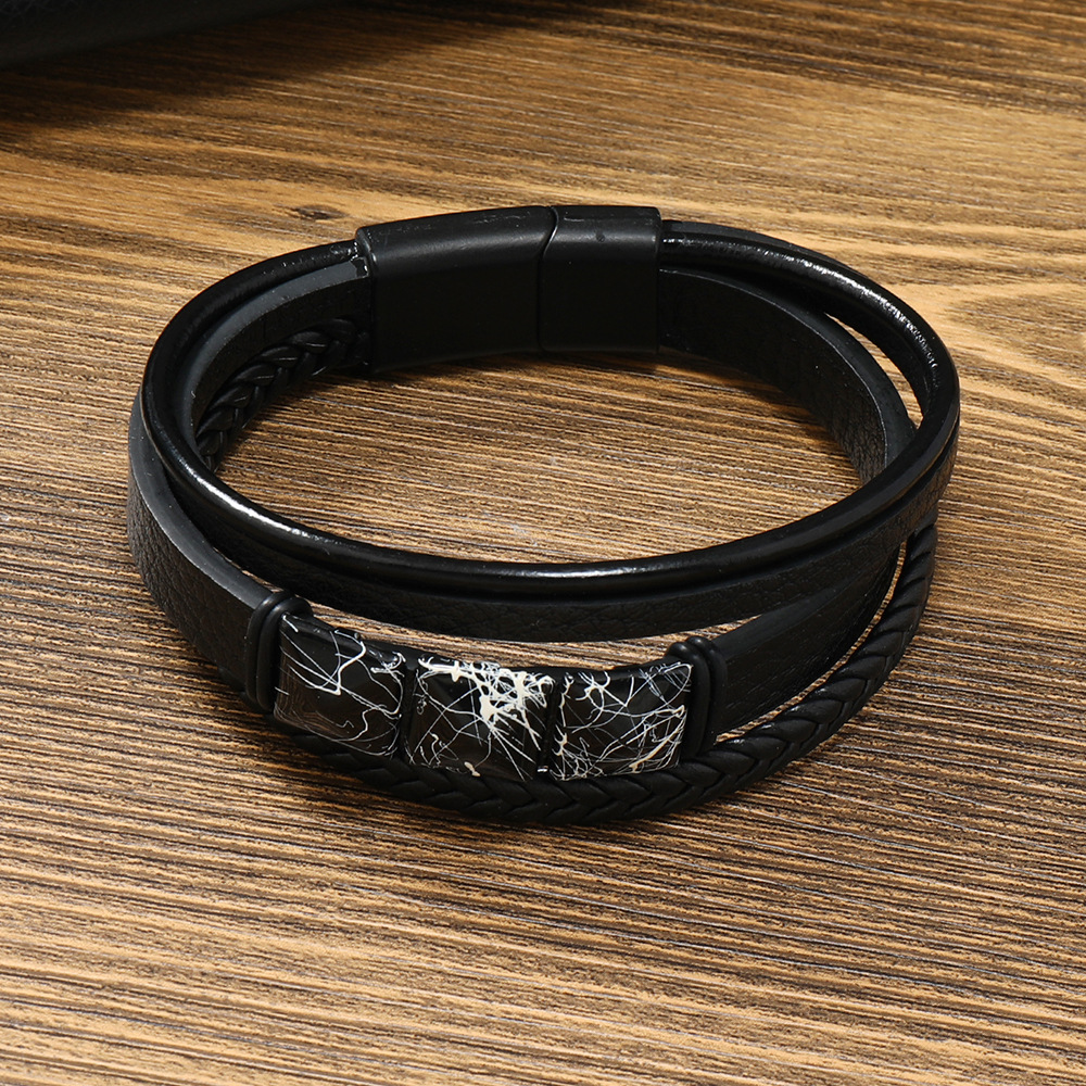 Retro Geometric Pu Leather Knitting Men's Wristband display picture 3