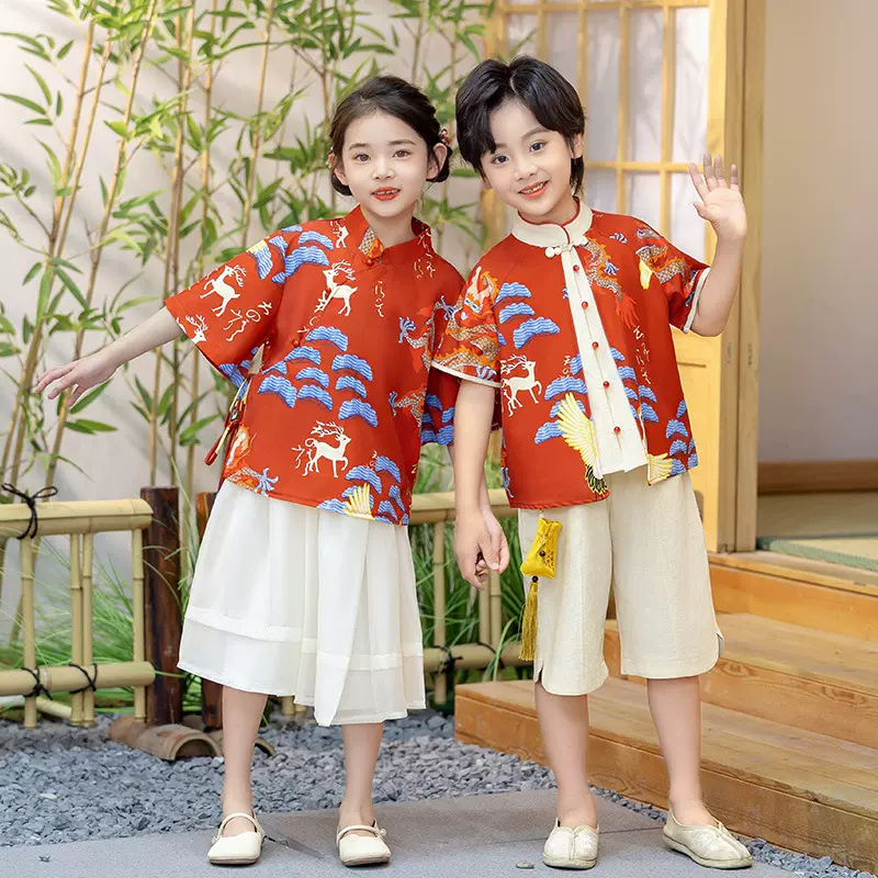 龙鲤童装男童夏季短袖汉服套装儿童两件套宝宝中国风国潮唐装网红