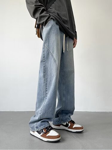 Men's American Western Jeans, Ins Trendy Street Retro Loose Straight Leg Pants, Autumn Washable Versatile Casual Pants