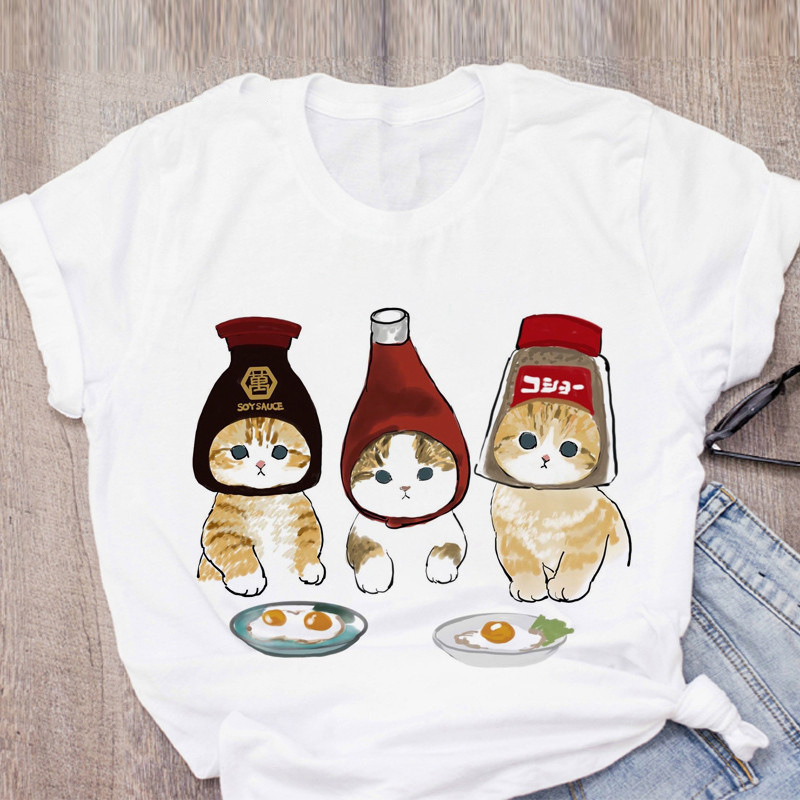 Funny Cat Women t Shirt Personalized Cartoon Cute Cat Print Fashion Bestie Couple T-Shirt