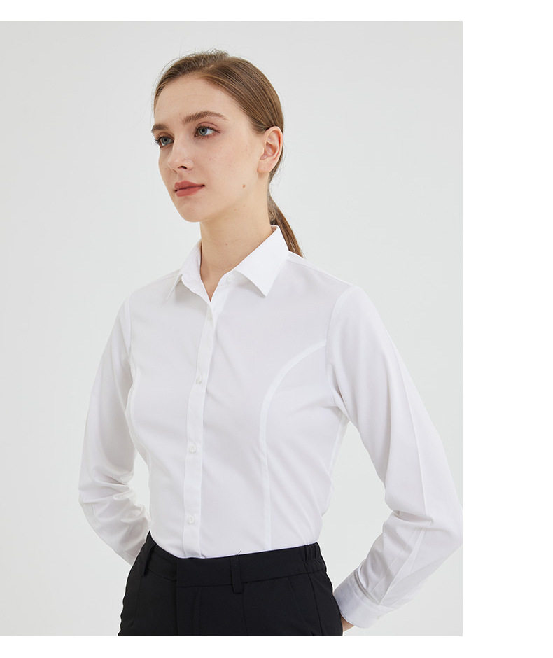 Áo sơ mi ngắn tay cổ vuông không cần ủi, cotton chải kỹ pha, form vừa vặn đi làm — Màu xanh nhạt ngắn tay nam cổ vuông, Màu xanh nhạt ngắn tay nữ cổ chữ V, Màu xanh nhạt ngắn tay nữ cổ vuông, Trắng ngắn tay nam cổ vuông chi tiết 18