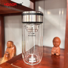 华象2226双层加厚商务办公男女高档车载泡茶杯子鹅蛋玻璃杯可批发