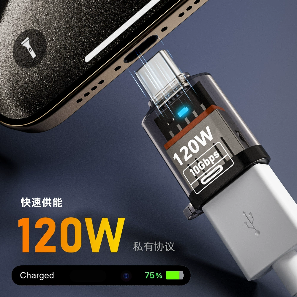 USB-адаптер type-c мужской, орбитный A женский 10G120W прозрачный корпус с подсветкой OTG адаптер Gen2 переходник