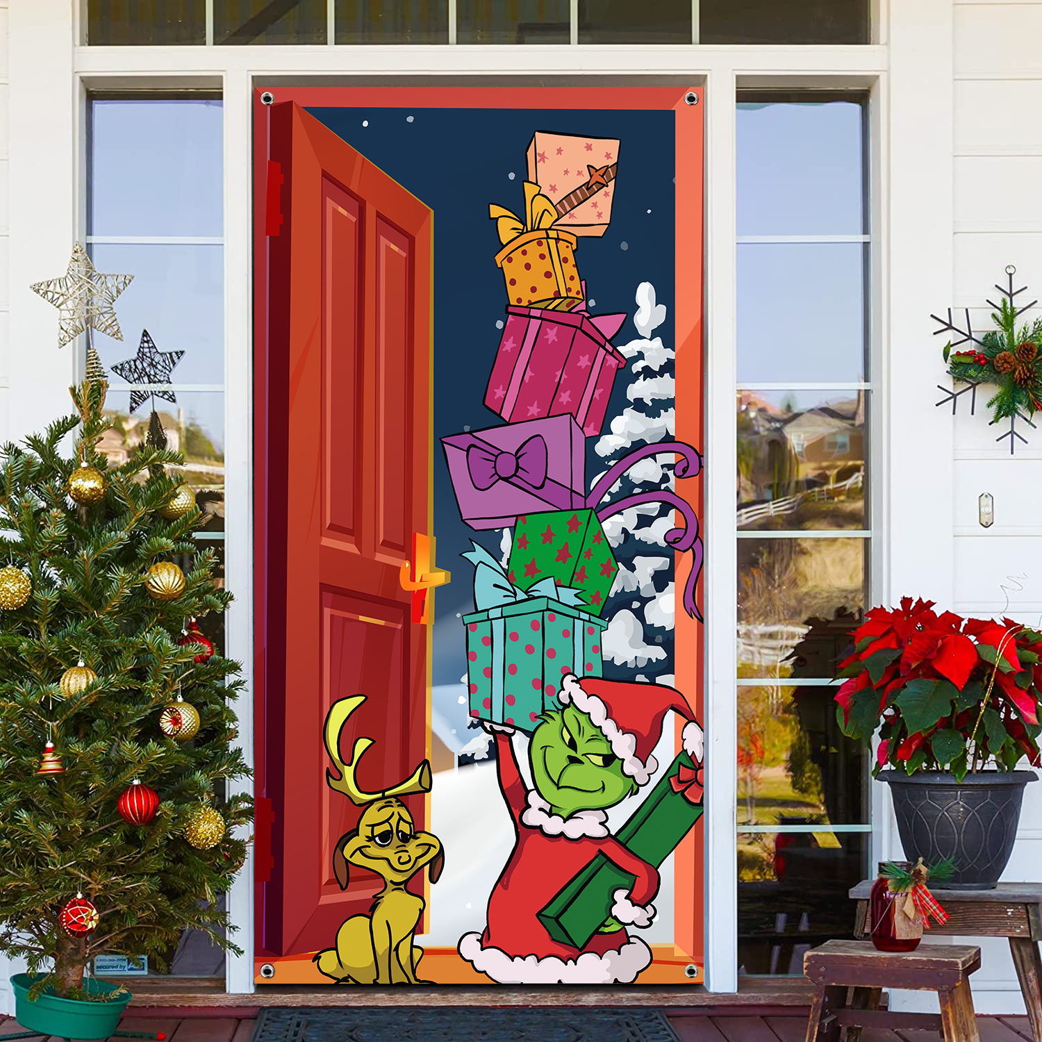 Nuevo estilo transfronterizo cubierta de puerta de Navidad puerta colgante decoración de puerta escena festiva decoración accesorios suministros de Navidad al por mayor
