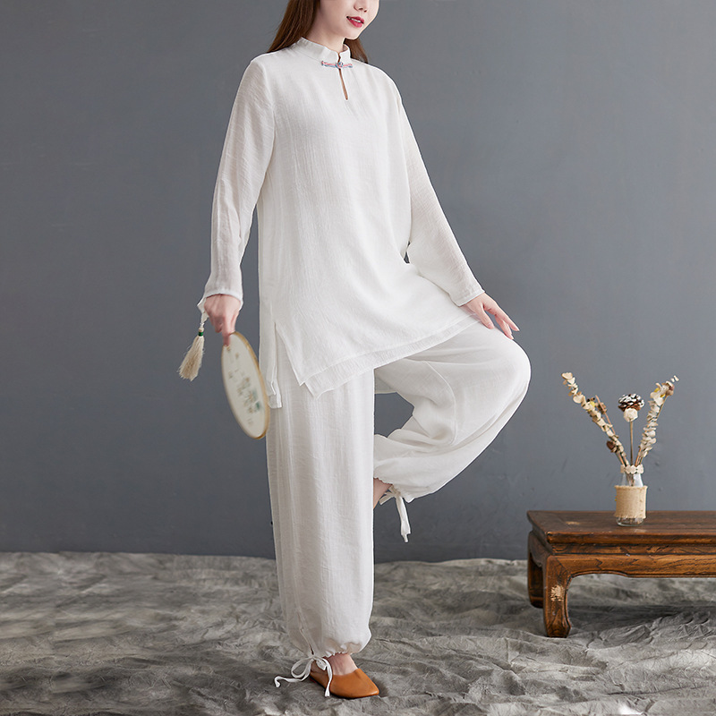 Real Shot Jusai Women's Buddha Style Clothes Zen Style Women's Clothing Chinese Style High-end Cotton Linen Zen Clothes Yoga Clothes suit