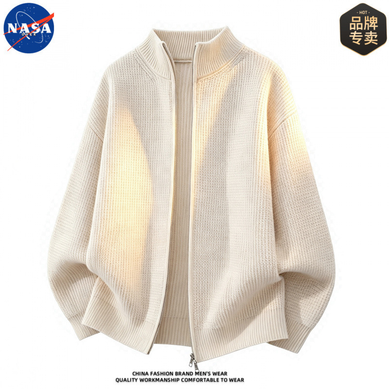 NASA brand high-quality minimalist knitted cardigan zip-up sweater for men, autumn casual old money style handsome jacket NASA brand high-quality minimalist knitted cardigan zip-up sweater for men, autumn casual old money style handsome jacket