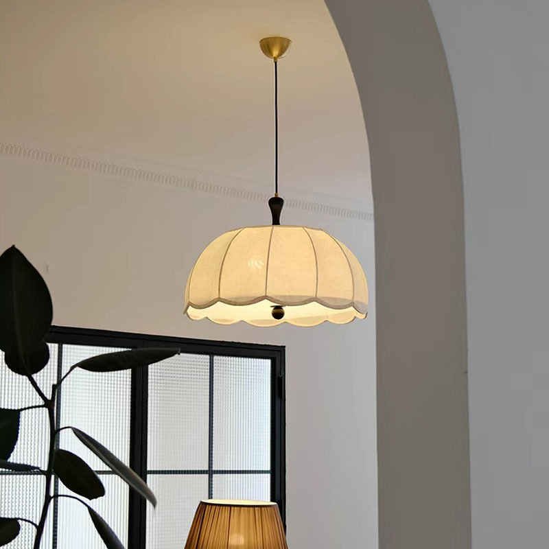 Sala de estar americana de melocotón lámpara de tela lámparas de estilo retro dormitorio de nuez francesa lámpara de nuez