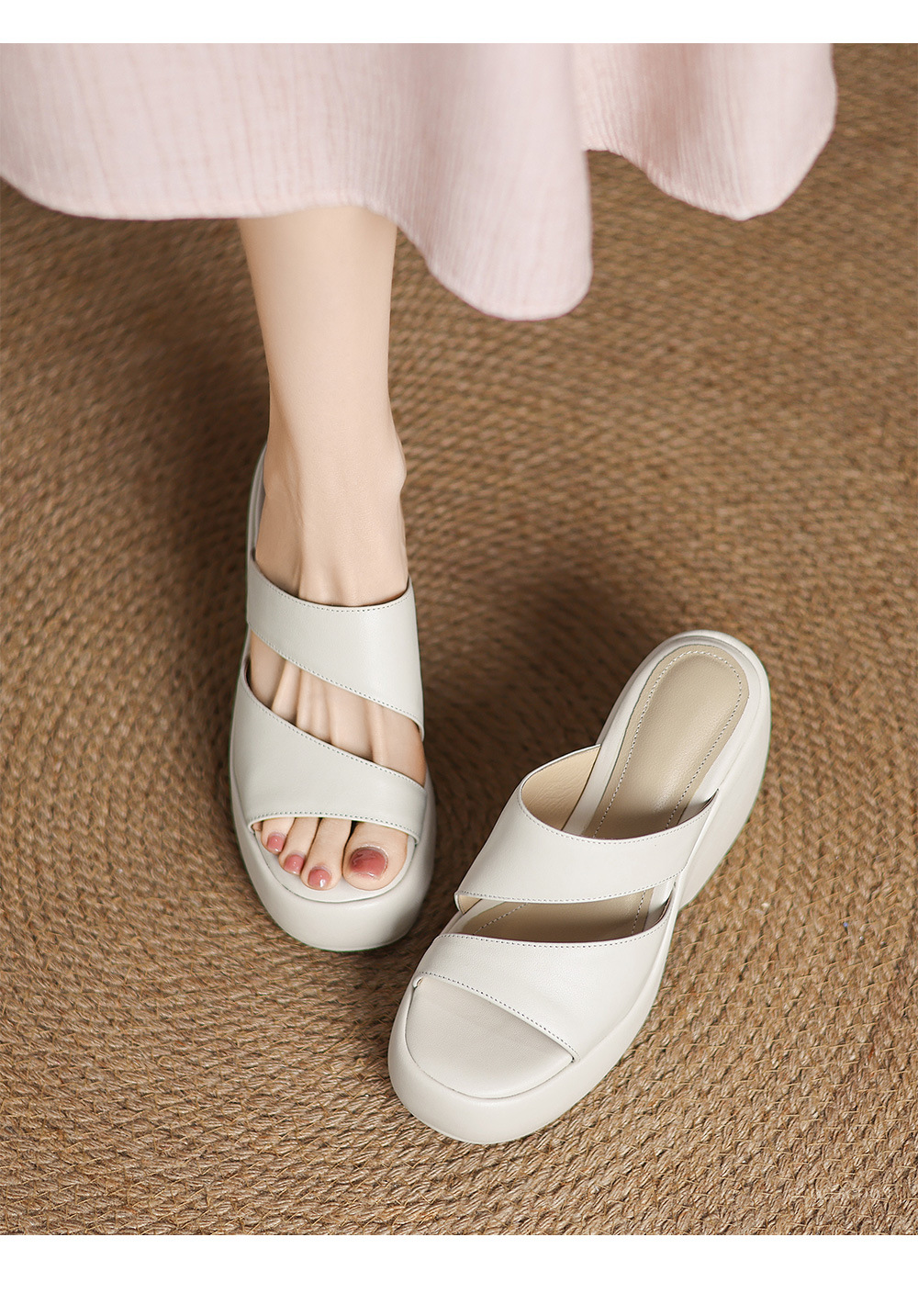 Dép sandal nữ đế xuồng một dây phong cách châu Âu, gót cao 7 cm — đen chi tiết 1