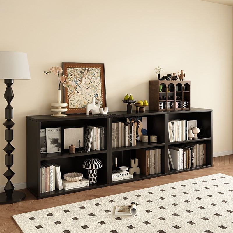 Bookshelf Rack Floor-Standing Living Room Sofa Side Grid Cabinet Black Storage Cabinet Wall Storage Cabinet Bookcase Low Cabinet