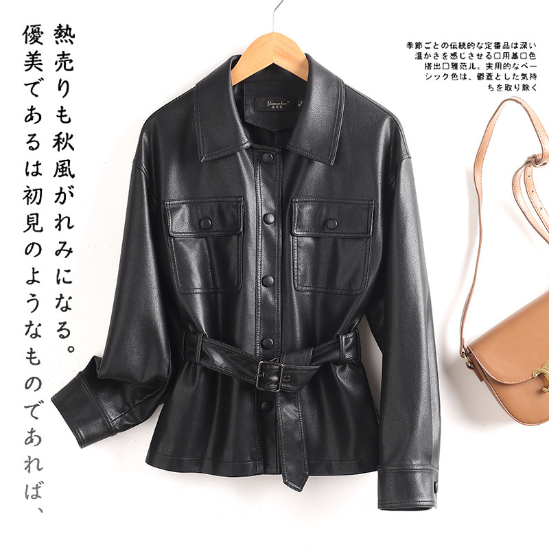 Haining Genuine Leather Jacket Women's Short Autumn and Winter New Large Size Haining Goatskin Leather Jacket Slim Slim Jacket Trendy