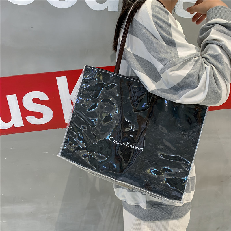 듀폰 크래프트 종이 핸드백 여성 PVC 대용량 쇼핑백 투명 젤리 가방 숄더 토트 백 대형 가방