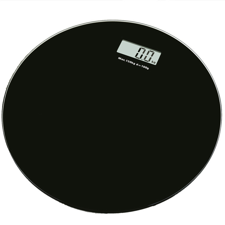 圆形体重秤8mm钢化玻璃圆形客房秤电池体重计 黑色电子秤