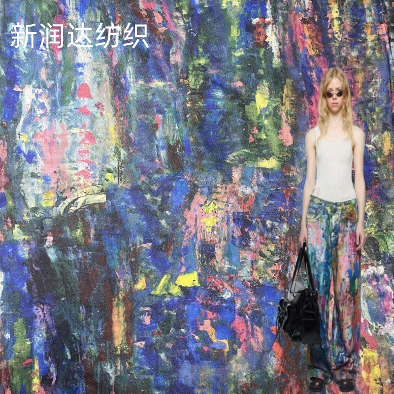 純綿のカラー印刷と墨の油絵の虹の生地のカラフルな色の衝突の服装のDIYの手作りのカバン|undefined