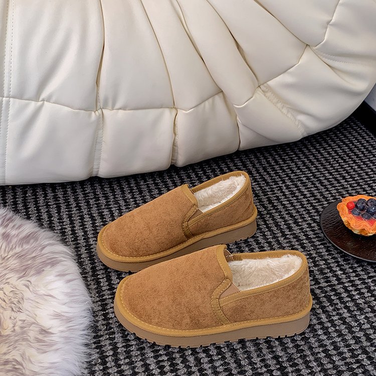 冬用綿靴 レディースシューズ メンズシューズ カップルモデル 北京風スリッポン 厚手綿暖かいローカットスノーブーツ 暖かく厚みのある