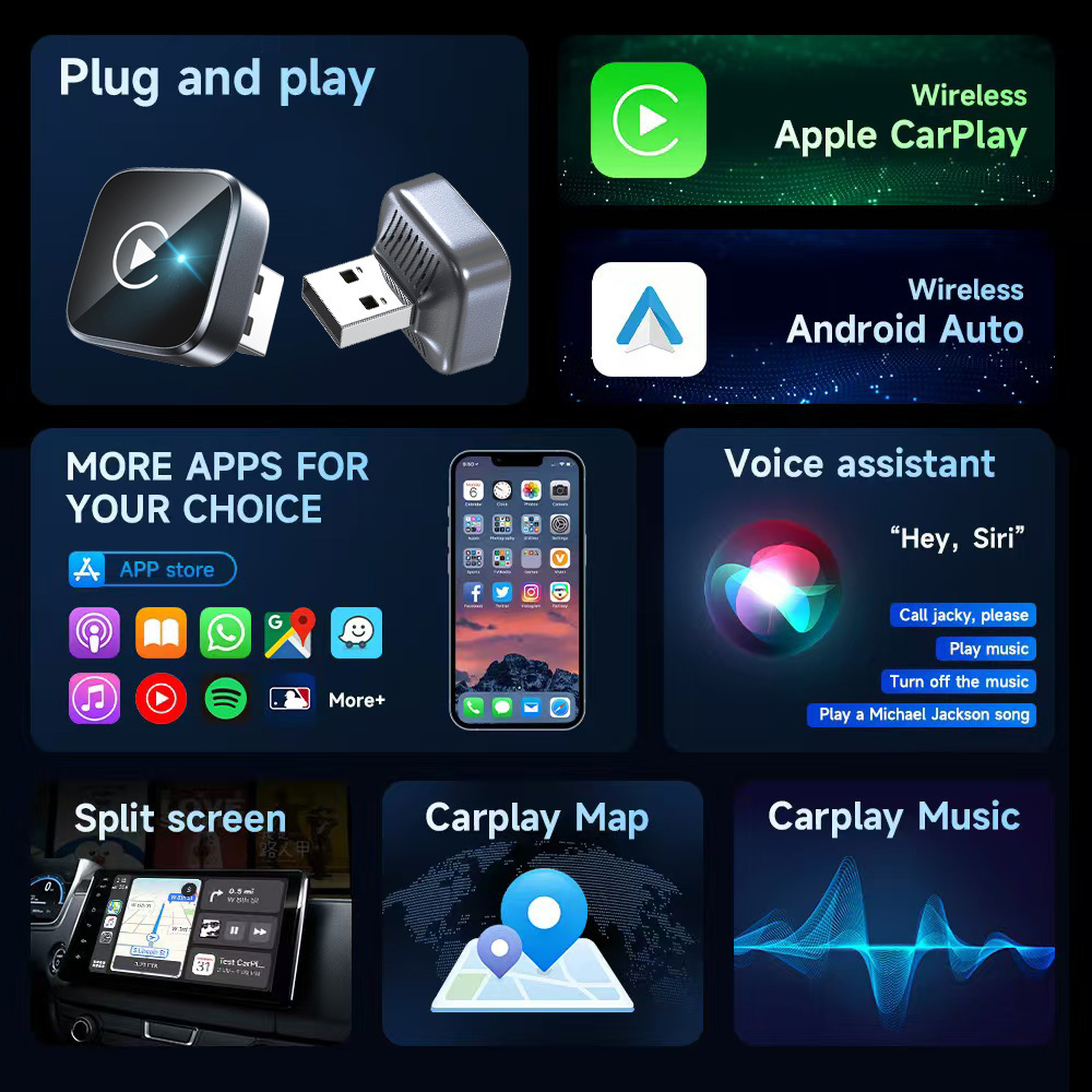 26 Years of Experience in Cross-Border Hot-Selling Wireless Carplay Box and Android Auto Adapter 2-in-1 for Cars, Converts Wired to Wireless