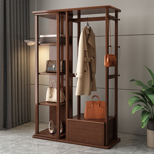 Wooden full-body mirror with hanging rack, integrated rotating mirror, home use wardrobe mirror, multi-functional bedroom dressing mirror