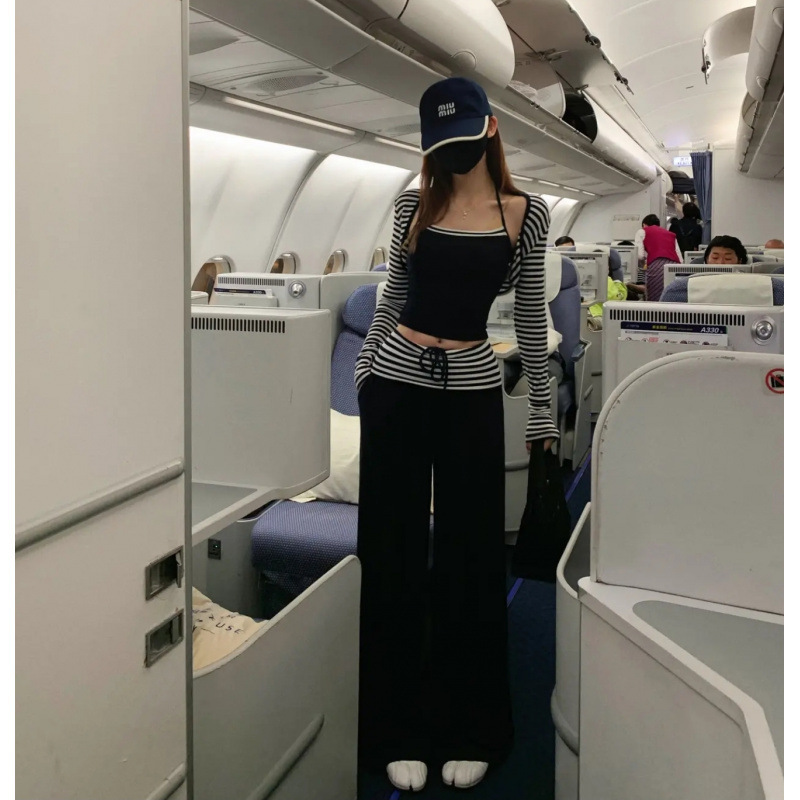 Wanjun Airport Three-Piece Set Original Niche Fashion Versatile Casual Striped Outfit LWJ26A1TZ114