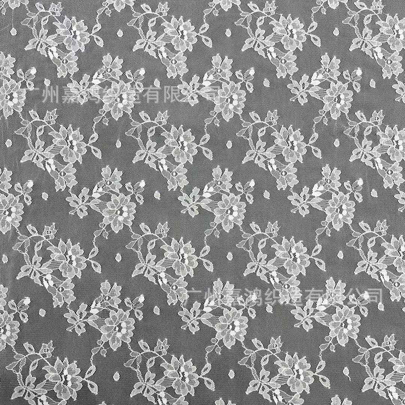 2026 tejido de encaje de manga larga plegado para usar camiseta de fondo tejido de encaje de albaricoque blanco y negro en stock