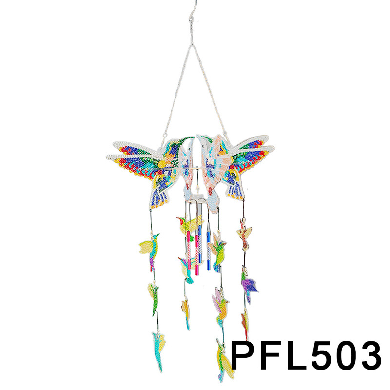 Fábrica directa pintura de diamantes alrededor de flores y pájaros dibujos animados colgando placa decorativa campana de viento transfronteriza atrapadora de sueños decoración interior de pintura de diamantes