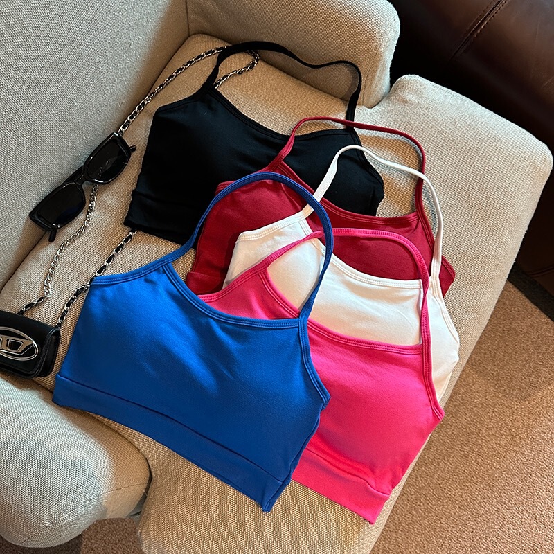 6519 # Hot Girl Small Vest Seaside Vacation Style Hanging Neck Suspender Women's Summer Comes with Breast Pad Beautiful Back