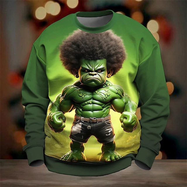 Divertido animal divertido estampado digital en 3D para hombres y mujeres con el mismo estilo suéter suelto de cuello redondo de manga larga