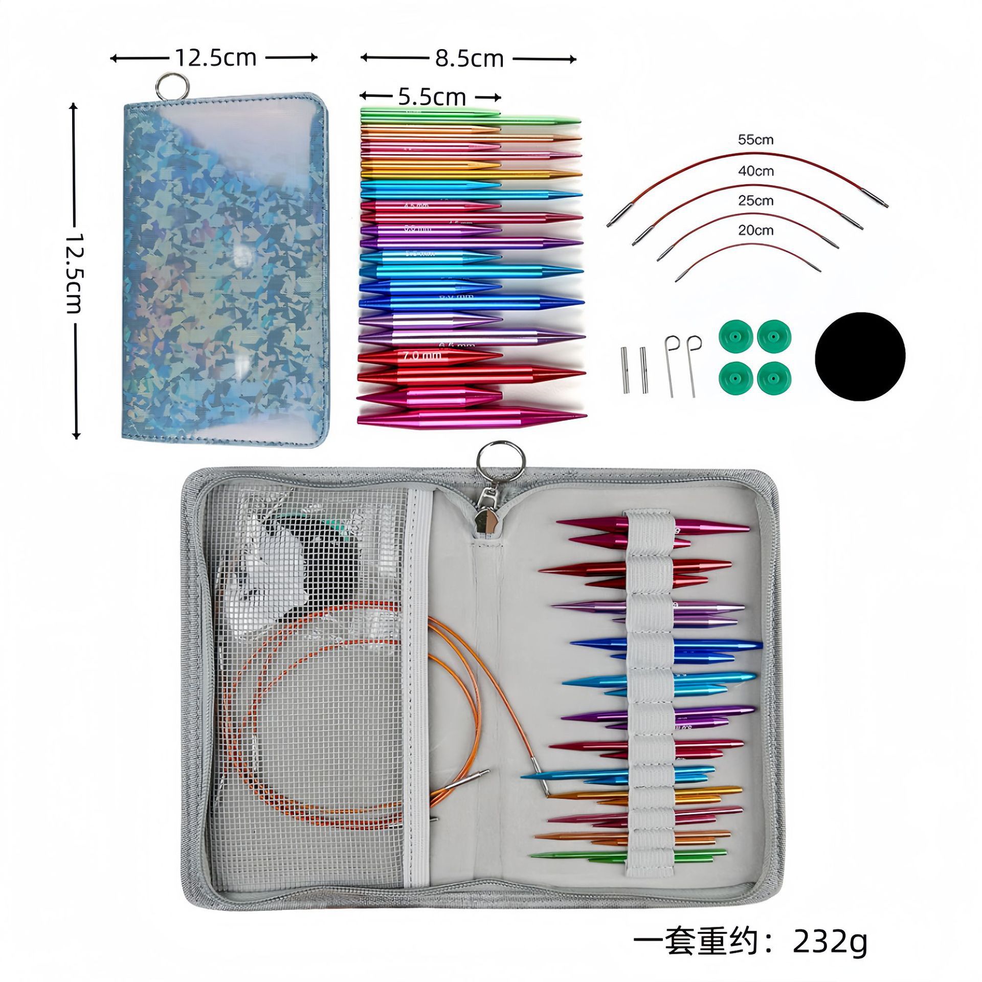 El conjunto de aguja de anillo desmontable cambia la cuerda colorida varilla de tejido aguja alargada pu herramienta de tejido carbonizada aguja de bambú anillo