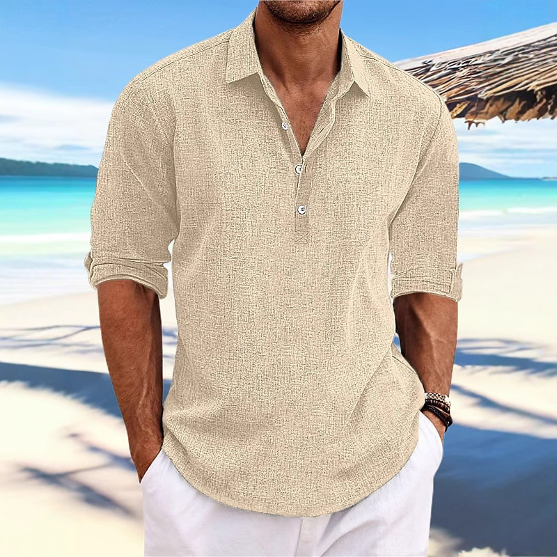 Spring/Summer Men's Fashionable Loose-Fitting Casual Long-Sleeved Collar Shirt With Buttoned Flap Collar_viptrois.com