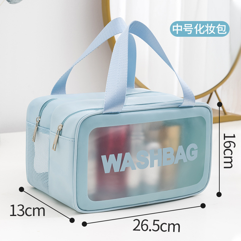 Bolsa de lavado de maquillaje transparente de tres piezas de PVC bolsa de baño de gran capacidad bolsa de almacenamiento portátil mate translúcida