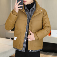 新款假两件棉衣男青少年中学生立领潮流加厚棉袄时尚盖袋保暖棉服
