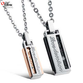 OPK饰品 韩版时尚首饰 镶钻吊坠 纯钢配链 不锈钢情侣项链