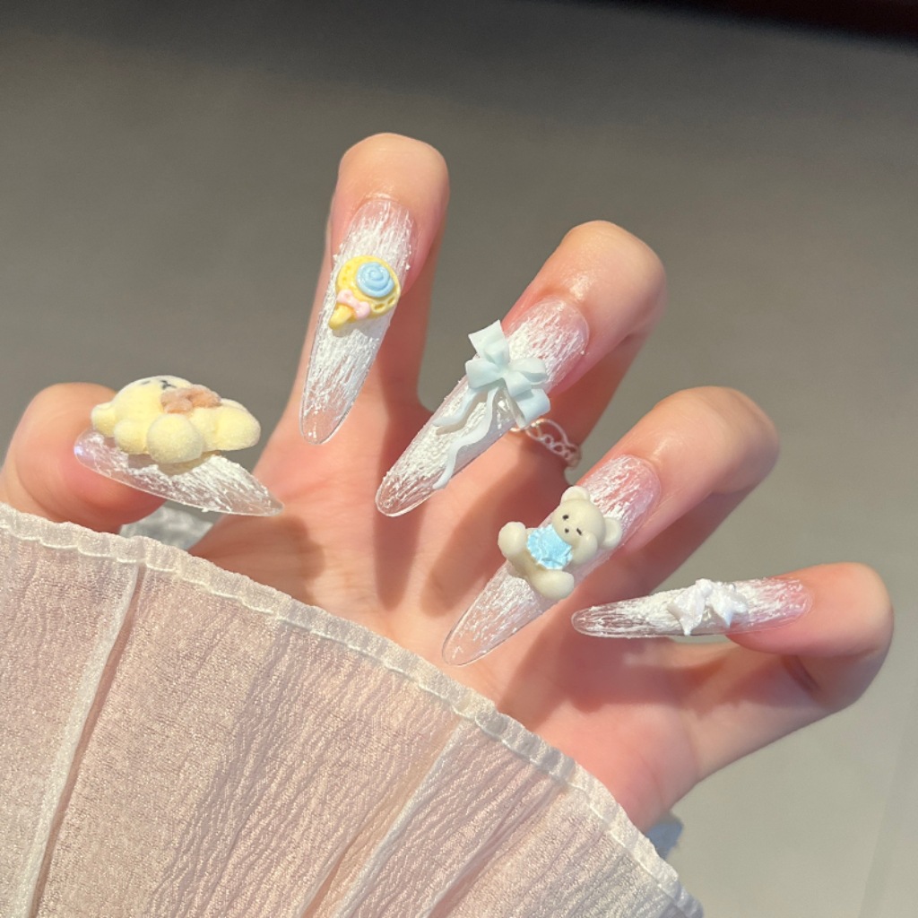 Uñas postizas hechas a mano estilo puro deseo, estilo ojo de gato francés largo, arte de uñas de Año Nuevo, piezas de uñas desmontables terminadas al por mayor. image 134