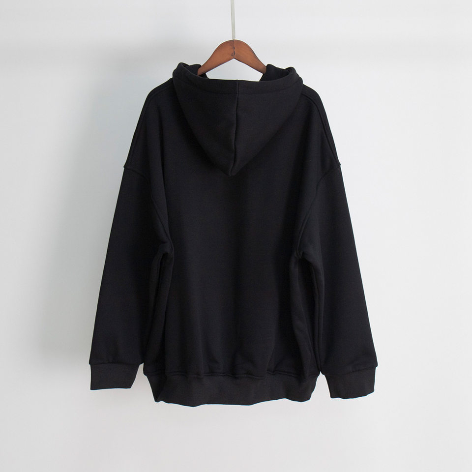Áo hoodie nỉ lông dáng rộng có mũ và túi, tay dài, dáng unisex — Màu cà phê, Màu hồng, Màu xám, Màu đen chi tiết 11