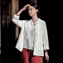 25秋原创国风苎麻砂洗盘扣立领开衫上衣女式中式禅修打坐棉麻外套