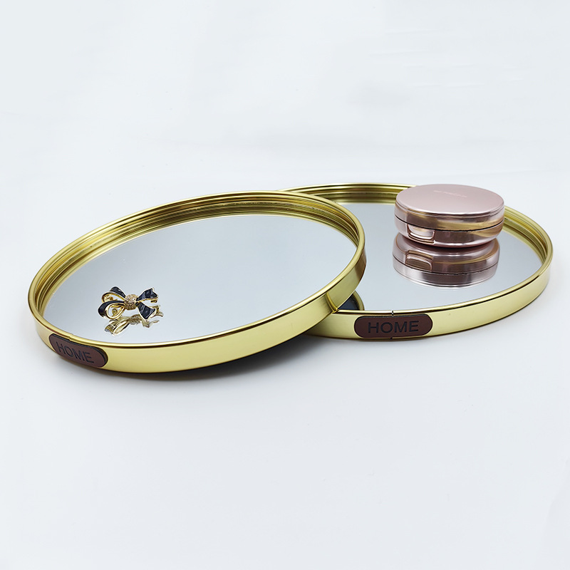 Nueva bandeja redonda de metal espejo simple dormitorio de niñas placa de exhibición de cosméticos decoración de pose placa de trapeador