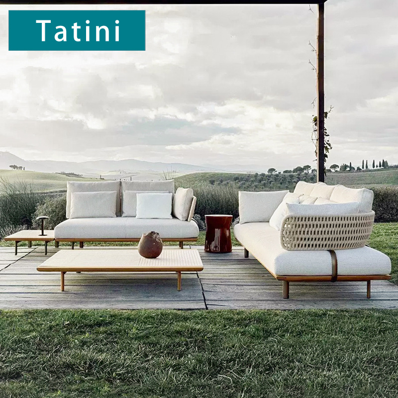 Combinación de muebles de madera de teca al aire libre de ocio al aire libre de madera sólida anticorrosiva a prueba de lluvia y protección solar de sofá de madera de patio villa image 1