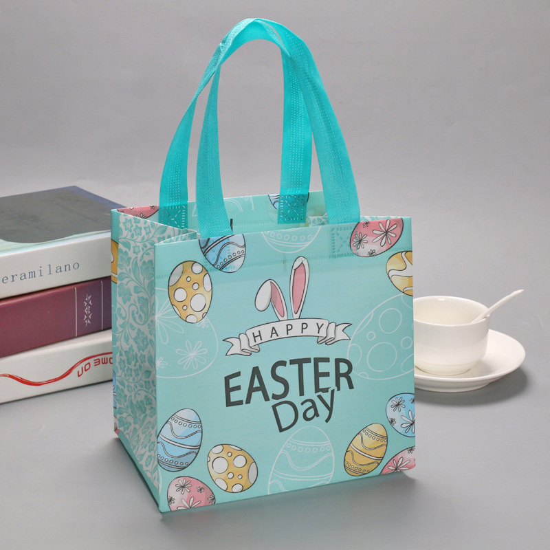 Transfronterizo Amazon recubierto no tejido bolsa de compras ambiental colorido huevo conejo Pascua regalo bolso al por mayor