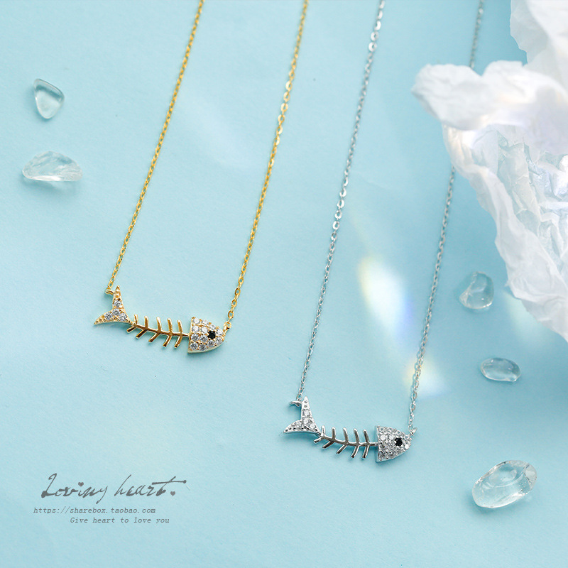 Full-body s925 sterling silver chic fishbone necklace female Korean style clavicle chain simple temperament online celebrity student Japanese and Korean Mori style