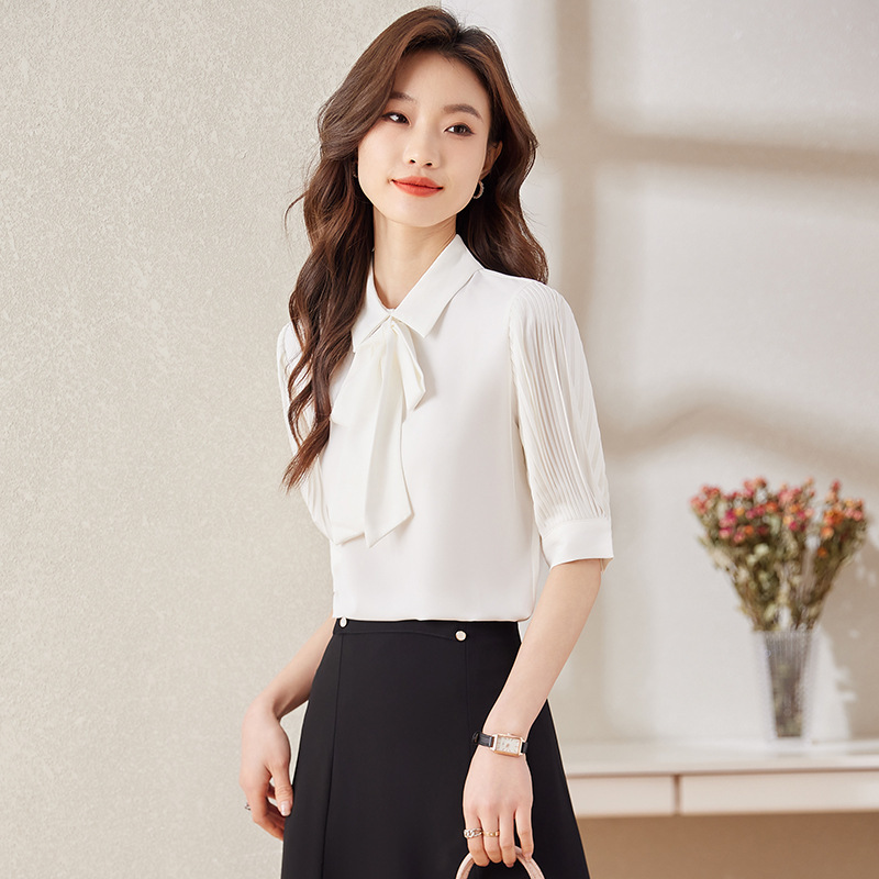 Spring professional design shiffon shirt with bow