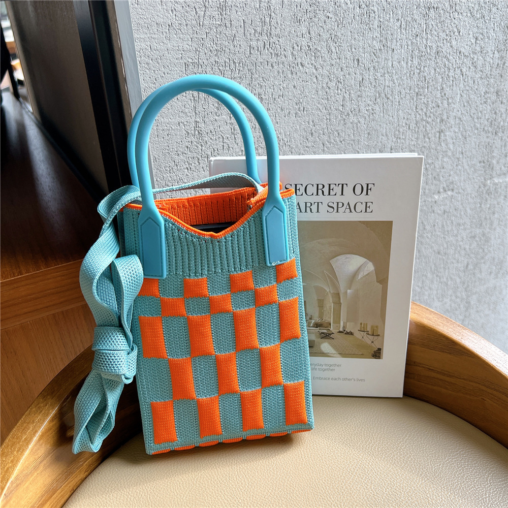 Bolsa de teléfono móvil Plaid bolsa de mensajero de las mujeres Mini pequeño bolso pequeño lindo ligero cuatro estaciones bolso de punto