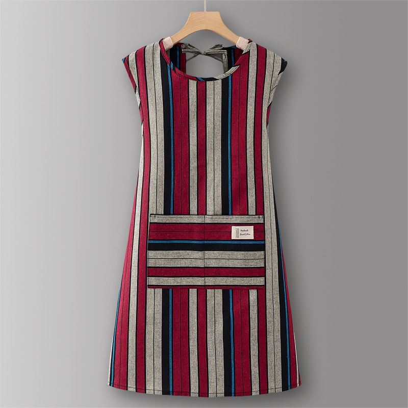 버건디 ZJ703 조끼 순면 넓은 세로 패턴