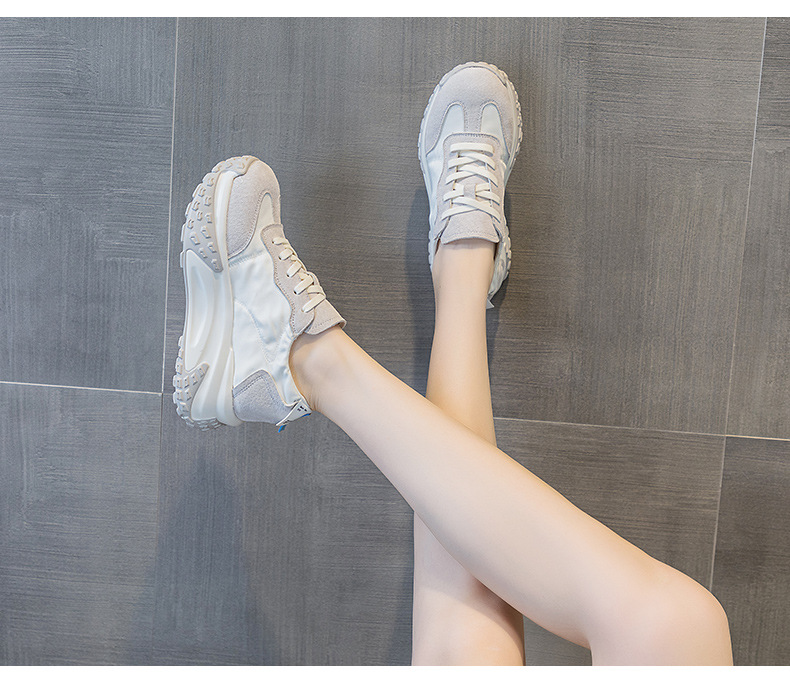 Giày sneaker chunky đế dày nữ mũi tròn tăng chiều cao mùa hè 2025 — M2376 màu vàng, M2376 màu be, M2376 màu xanh lam, M2376 màu hồng chi tiết 9