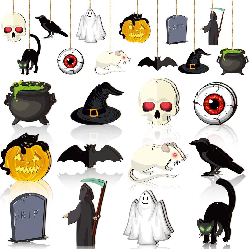 ハロウィン木製吊り下げ装飾品木製カボチャゴースト魔女帽子クモコウモリ装飾品ハロウィン木製吊り下げ標識|undefined