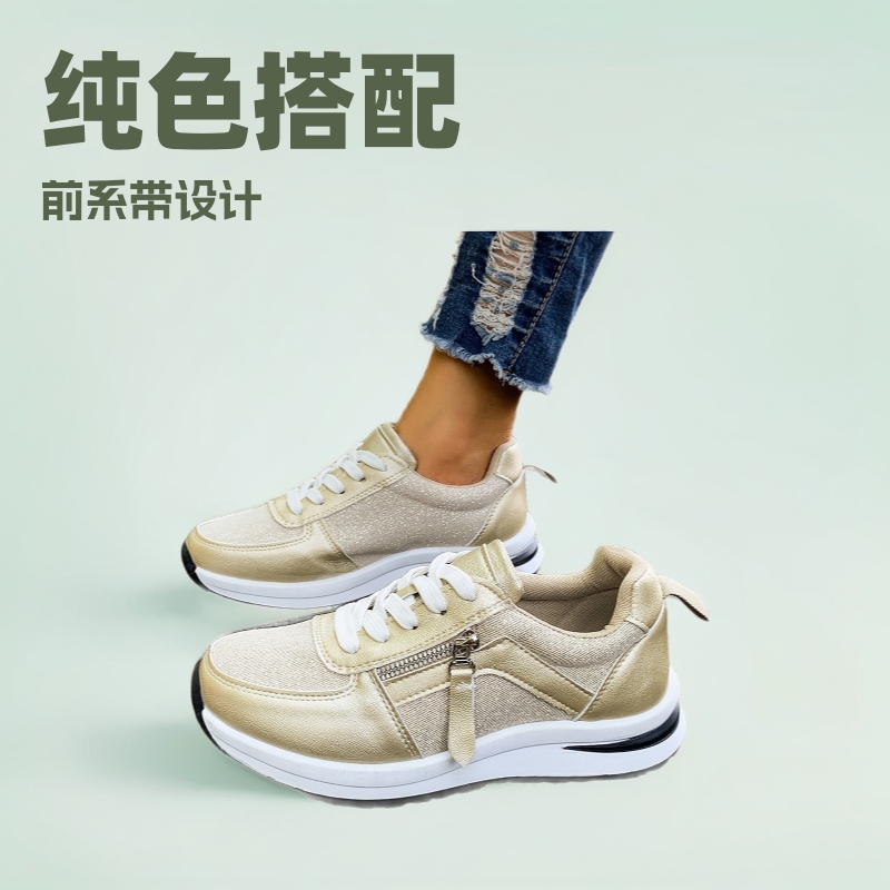 Women's Large Size Single Shoes for Autumn and Winter 2025, New European and American Style, Cross-Border Wedge Round-Toe Solid Color Front Lace-Up Women's Shoes